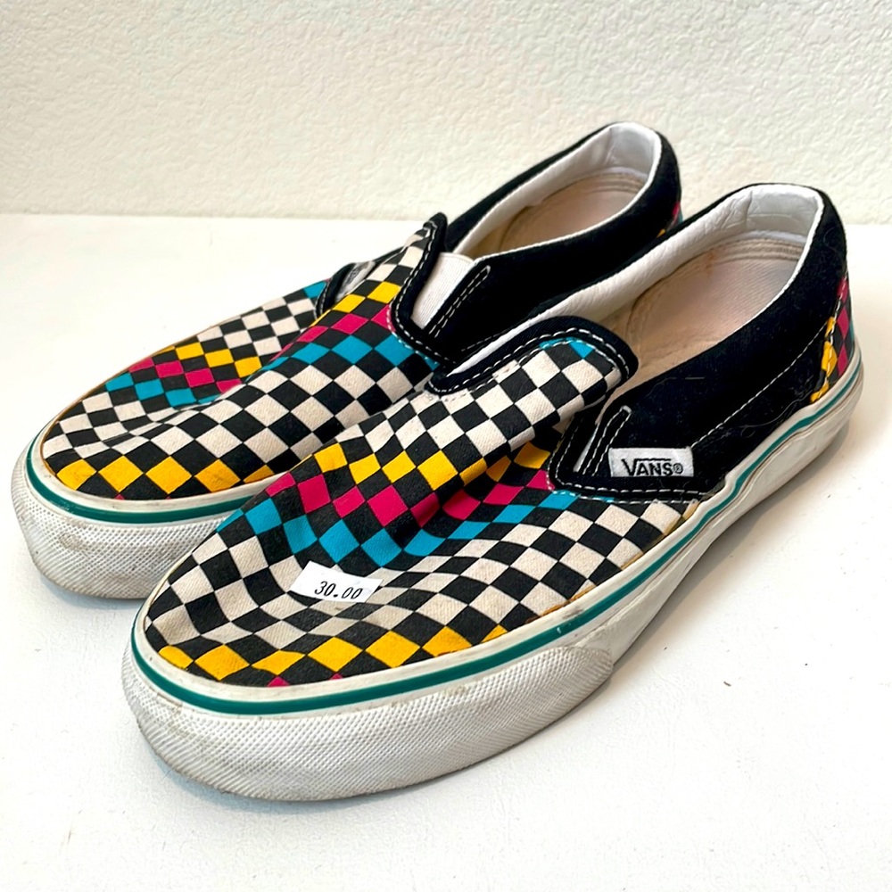Youth Vans slip on multi color checker pattern size 3.5